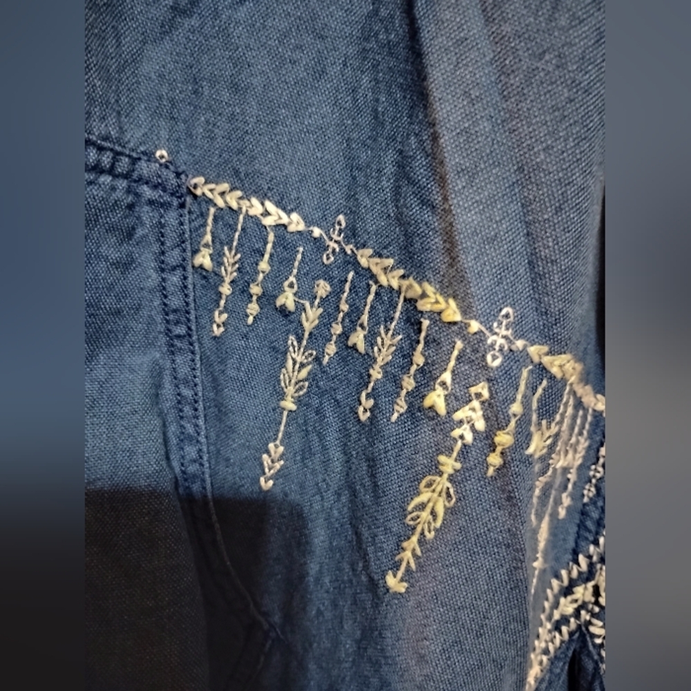Blue Hooded Lace-Up Top BLANKNYC (R) WOMEN'S XL Embroidery Corded Pocket Cotton - Picture 7 of 11